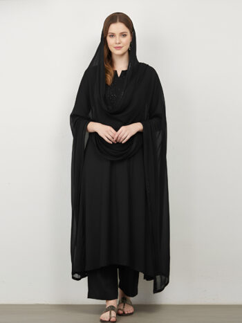 Black Minimal Mirror-Work Kurta Set