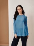 Blue Lace-Detail Winter Top