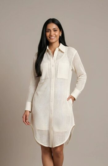 Women’s Mesh Shirt Dress with Button Front