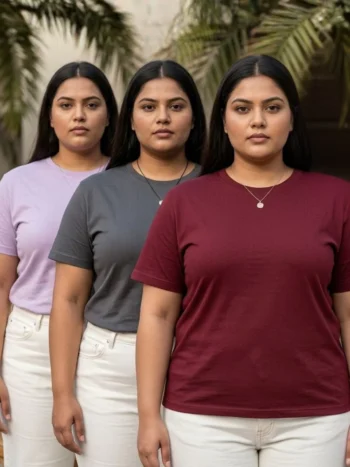 Plus Size Maroon, Dark Grey and Light Purple Solid T-Shirt- Pack of 3