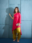 PINK HIGH LOW ONE SHOULDER SALWAR SET