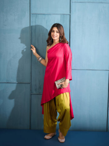 PINK HIGH LOW ONE SHOULDER SALWAR SET