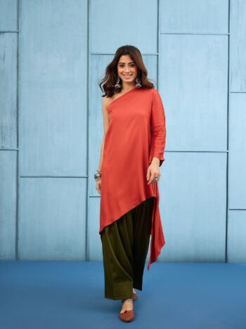 RUST HIGH LOW ONE SHOULDER SALWAR SET