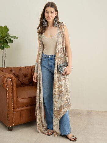 BEIGE PAISLEY FLOWER WATERFALL SHRUG