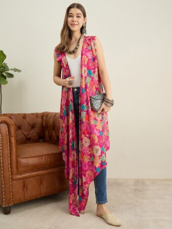 RANI PINK ROSE WATERFALL SHRUG