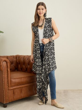 BLACK DOUBLE IKKAT WATERFALL SHRUG
