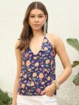 PURPLE ROSE V NECK HALTER TOP