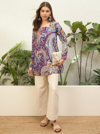 PURPLE PAISLEY SQUARE NECK TOP