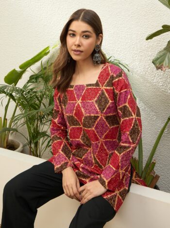 RED PB DIAMOND SQUARE NECK TOP