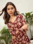 RUST FLORAL V NECK FULL SLEEVE TOP