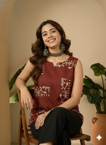 RUST KHADI PRINT W/S TOP