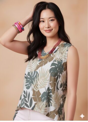 OFFWHITE TROPICAL PRINT V-NECK TOP