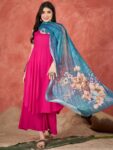 D61 STEEL BLUE BEIGE BIG FLORAL DUPATTA
