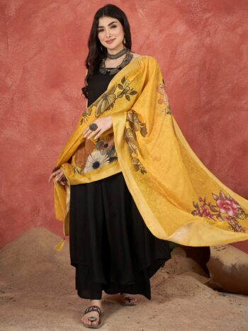 D62 YELLOW FLORAL ZARI BORDER DUPATTA