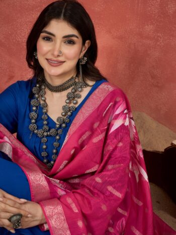 D63 PINK FLORAL ZARI BORDER DUPATTA
