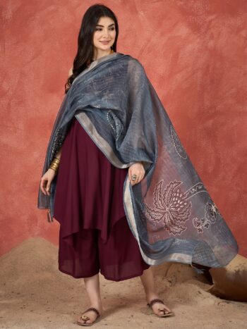 D64 DARK GREY  COCONUT TREE DUPATTA