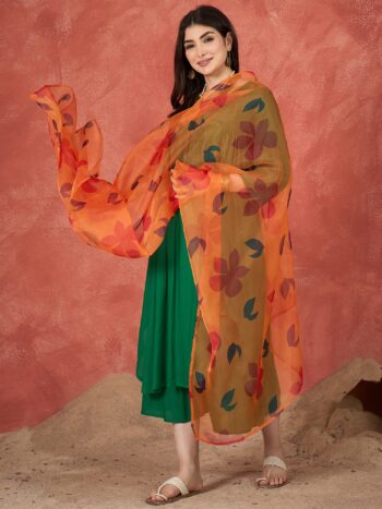 D72 ORANGE RED ORGANZA DUPATTA
