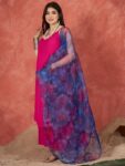 D74 BLUE DAISY FLOWER ORGANZA DUPATTA