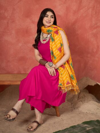 D68 YELLOW SQUARE BANDHANI DUPATTA