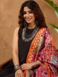 D76 ORANGE BORDER MULTI PRINT DUPATTA