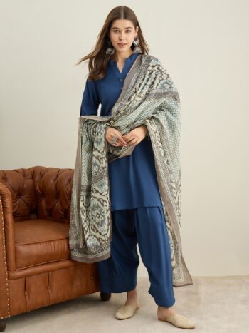 D84 LIGHT GREY IKKAT PRINT DUPATTA