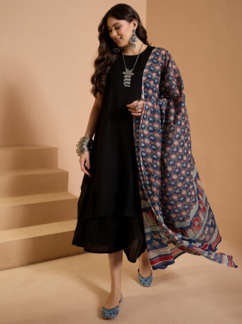 D105 BLUE RED ANIMAL PRINT DUPATTA