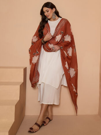 D111 LIGHT RUST BIG FLORAL DUPATTA