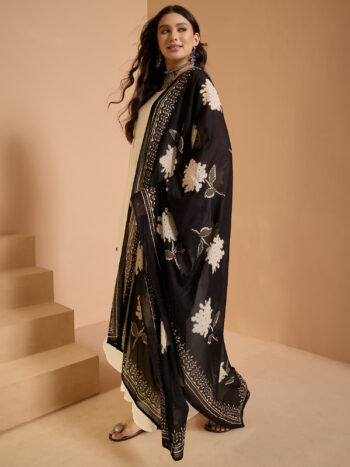 D98 BLACK BIG FLORAL DUPATTA