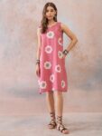 ROSE PINK BASIC FLOWER R NECK DRESS