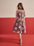 DUSTY MAUVE BASIC FLOWER STRAPY DRESS
