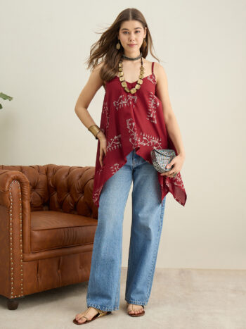 RUST KHADI PRINT INDO-WESTERN TOP