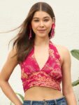 FUCHSIA BEIGE FOIL BEACH WEAR TOP