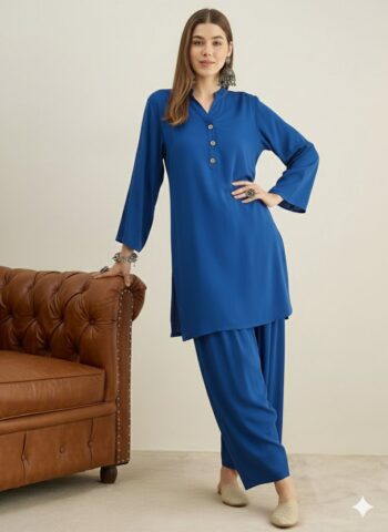 INK BLUE SOLID SALWAR KURTA SET