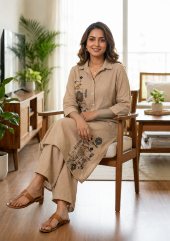 Barara Brown Embroidered Kurta Set