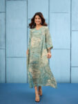 STEEL BLUE 3D V NECK LONG DRESS