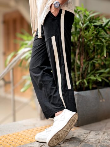 Maniac Men ColorBlock Black, Half White Tape Corduroy fabric Jogger