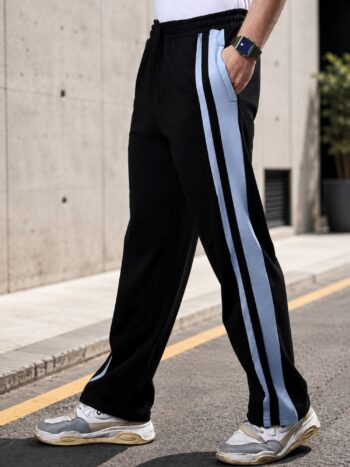 Maniac Men ColorBlock Black and Grey Cotton Trackpant