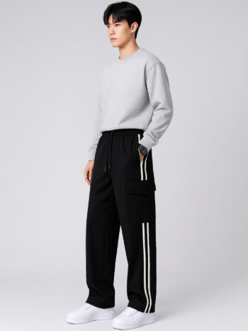 Maniac Men Color Block Black and White Cotton Cargo Pant