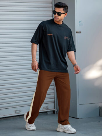 Maniac Men ColorBlock Brown, Cream Loopknit Trackpant