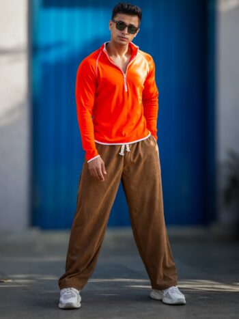Maniac Men Solid Brown Corduroy Fabric Trackpant