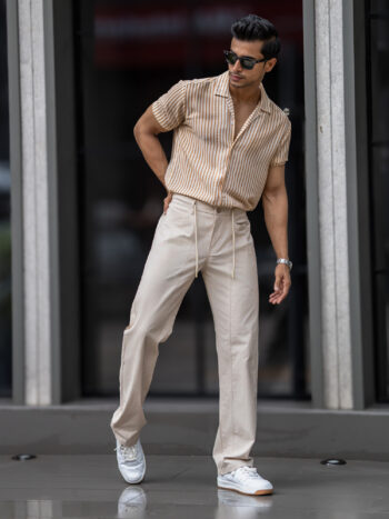 Maniac Mens Solid Khaki Cotton Trackpant