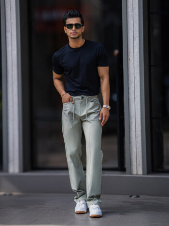 Maniac Mens Solid Light Green Cotton Trackpant