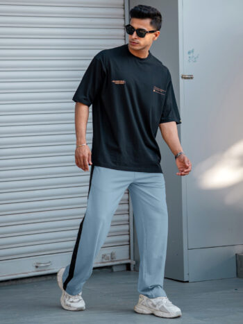 Maniac Men ColorBlock Light Grey, Black Loopknit Trackpant
