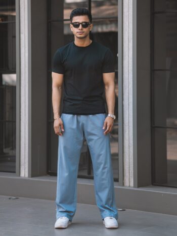 Maniac Men Plain 3 line Pleate Light Grey Cotton Trackpant