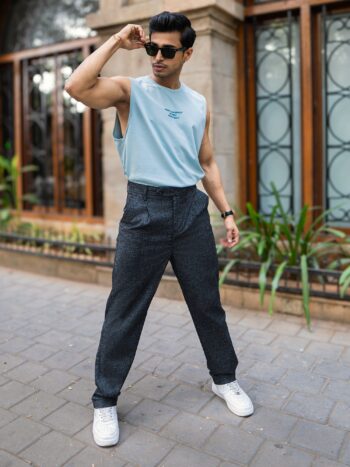 Maniac Solid Black Woven Fabric Korean Fit Trouser
