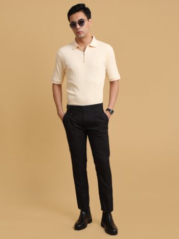 Maniac Mens Gurkha Solid Black Cotton Trouser