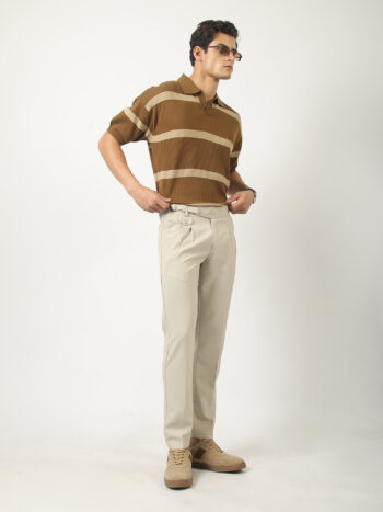 Maniac Mens Gurkha Solid Cream Cotton Trouser