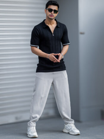 Maniac Mens Solid Light Grey Woven Fabric Trouser
