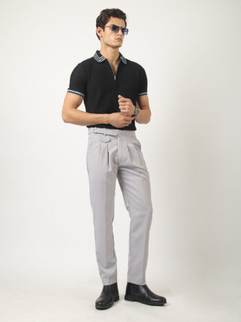 Maniac Mens Gurkha Solid Light Grey Cotton Trouser