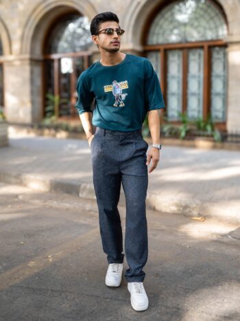 Maniac Solid Navy Woven Fabric Korean Fit Trouser